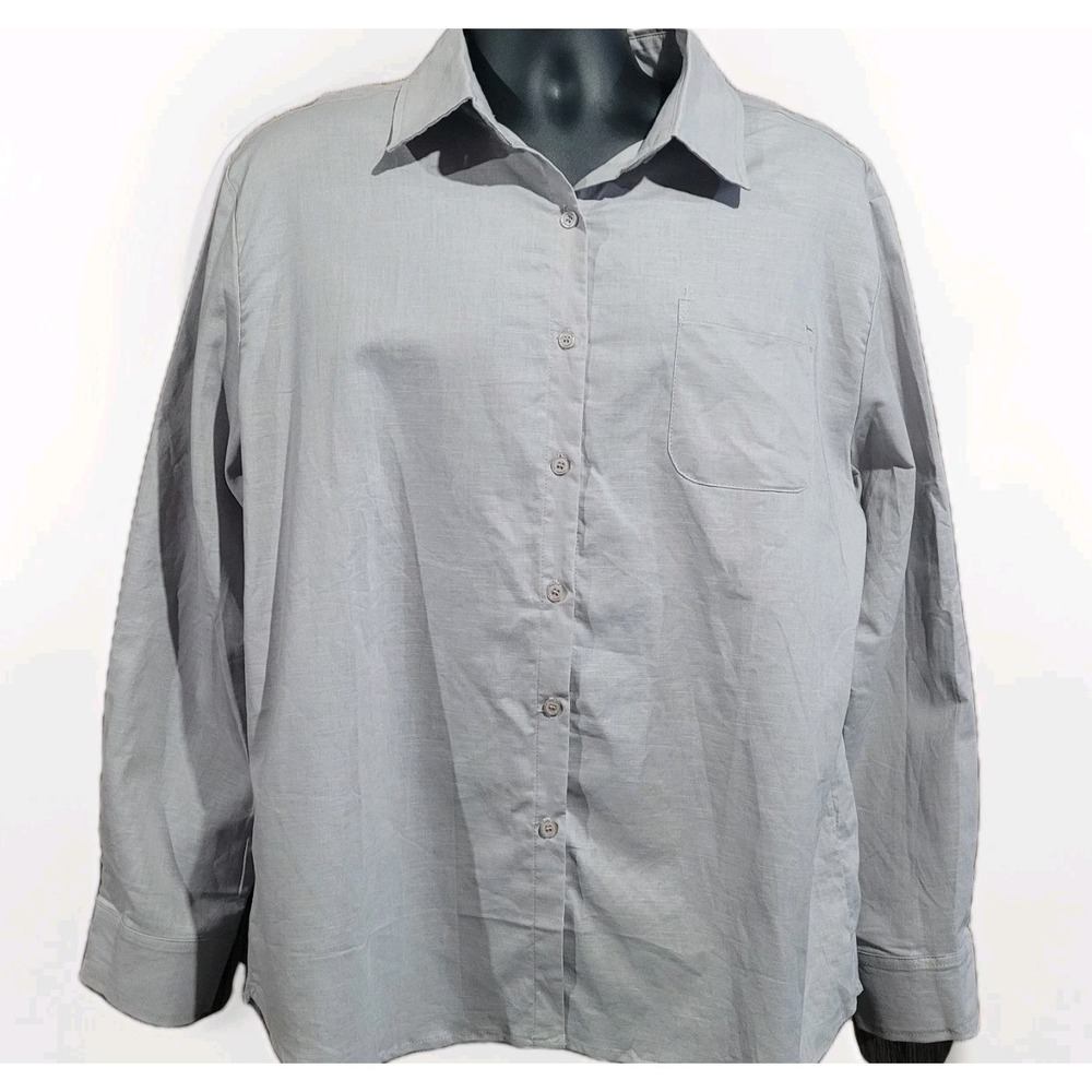 OLD MONEY LINEN Button Down Long Sleeve Shirt Size XL Light Grey Beachy Coastal
